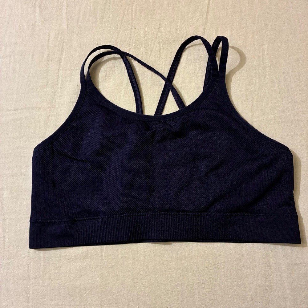 Ryka Womens XXL Pullover Seamless Strappy Racerback Sports Bra Navy Workout